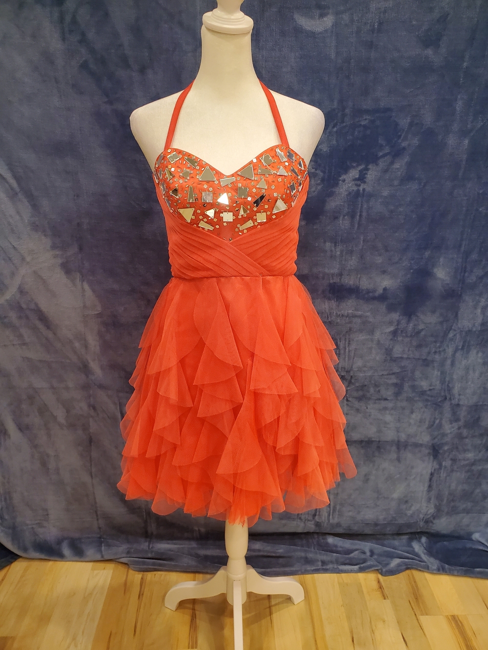 Masquerade Bright Coral Party Dress Sz 3/4